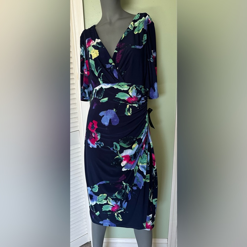 Lauren Ralph Lauren Midi Dress Blue Floral Summer Womens Size14 NWT